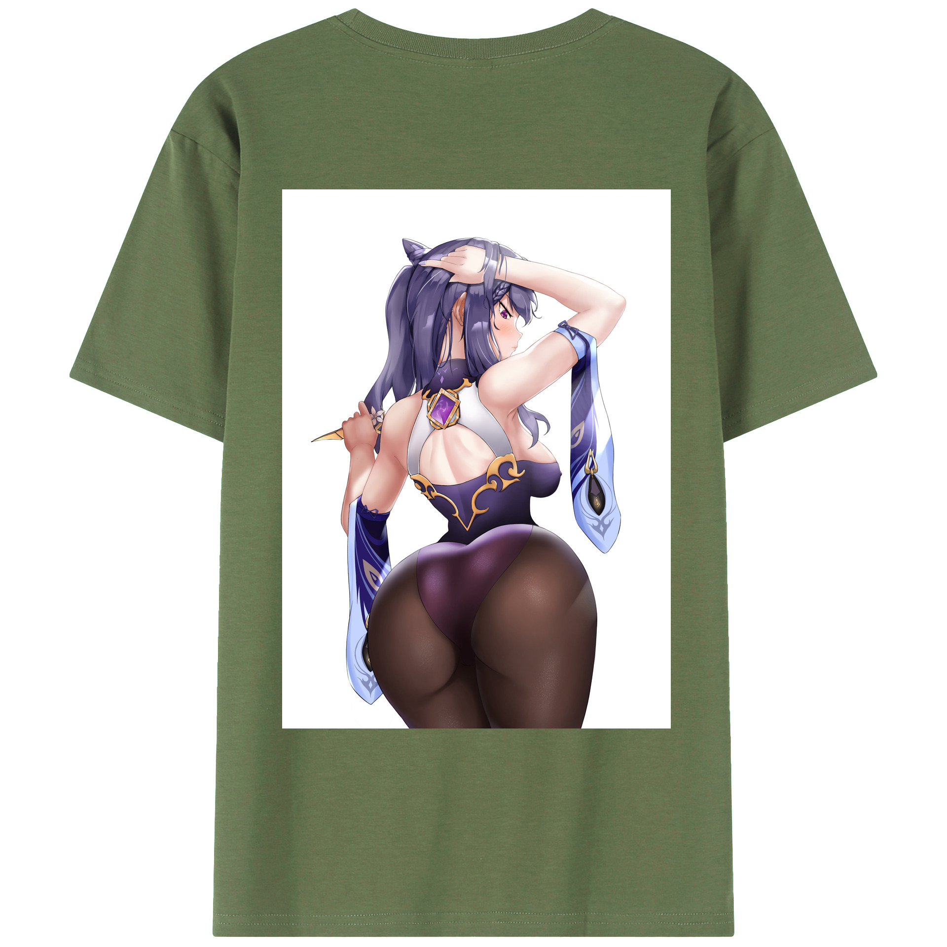 げんし神 刻晴 こくせい genshin Kokusei 綿100％ メンズ半袖Tシャツ（バックプリント） 通気性